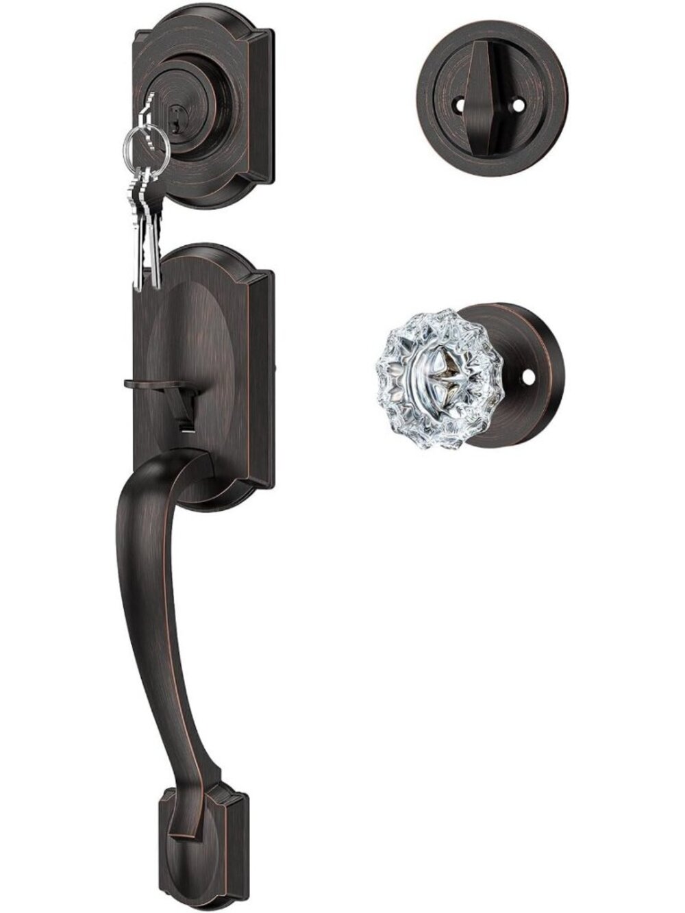 Elegant Oil Rubbed Bronze Door Lock Set with Glass Knob - Secure & Stylish